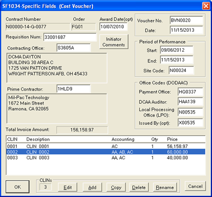 SF1034 Cost Voucher Edit